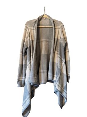 Merona Plaid Draped Open Cardigan - Gray & Cream